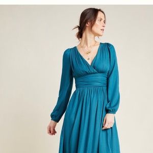 Anthropologie Gwendolyn Turquoise Silk Dress EUC